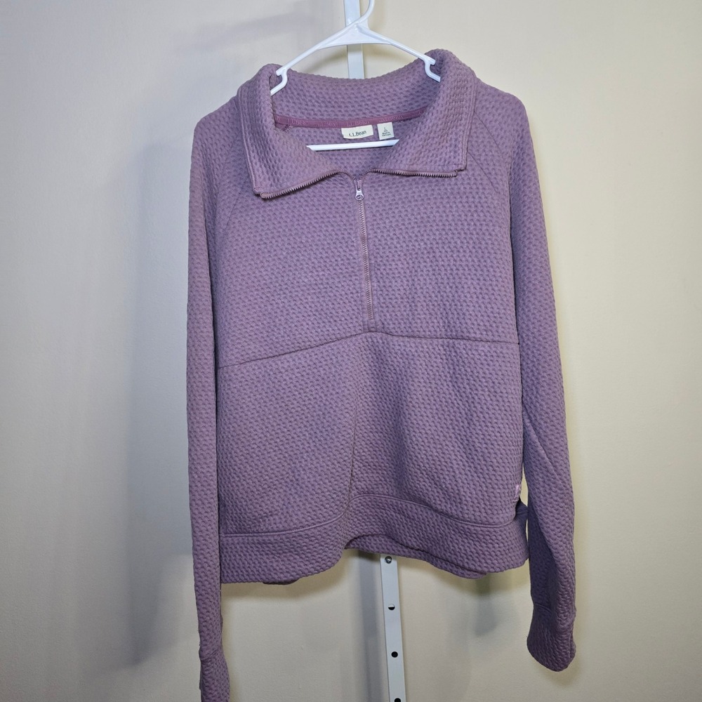 LL Bean Womens Purple Textured Quarter Zip Pullover Sweatshirt Size L